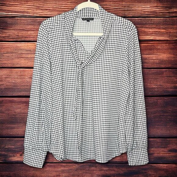 Adrianna Papell Women’s Blouse Size Large, Black/White Check Tie-Neck Secretary - Picture 1 of 6